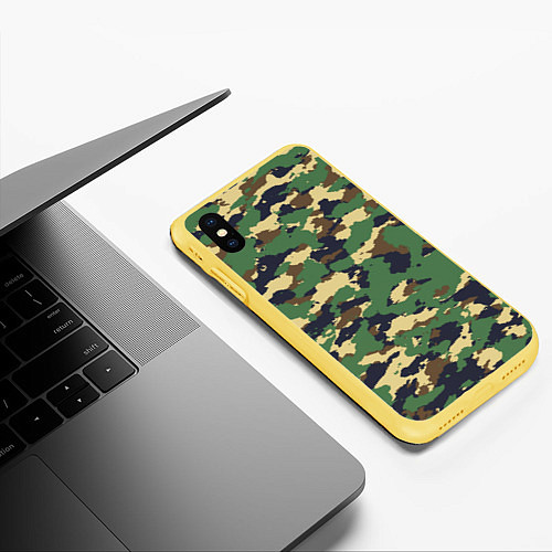 Чехол iPhone XS Max матовый Камуфляж: лесной / 3D-Желтый – фото 3
