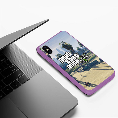 Чехол iPhone XS Max матовый GRAND THEFT AUTO 5 / 3D-Фиолетовый – фото 3