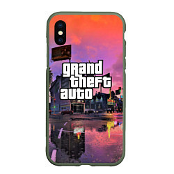 Чехол iPhone XS Max матовый GTA VI, цвет: 3D-темно-зеленый