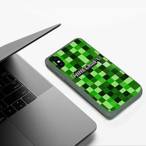 Чехол iPhone XS Max матовый MINECRAFT CREEPER КАПЮШОН / 3D-Темно-зеленый – фото 3