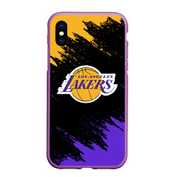 Чехол iPhone XS Max матовый LA LAKERS, цвет: 3D-фиолетовый