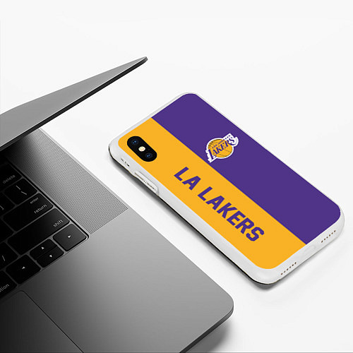 Чехол iPhone XS Max матовый LA LAKERS / 3D-Белый – фото 3