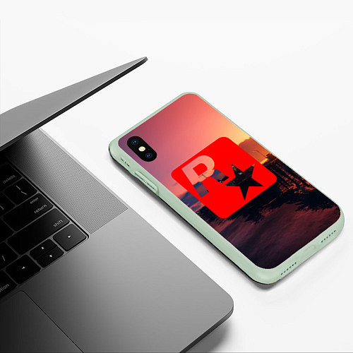 Чехол iPhone XS Max матовый GTA ROCKSTAR / 3D-Салатовый – фото 3