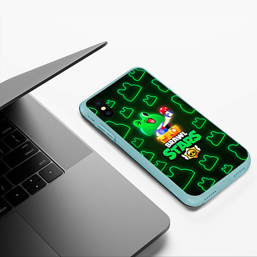 Чехол iPhone XS Max матовый Brawl Stars Leonard Carl / 3D-Мятный – фото 3