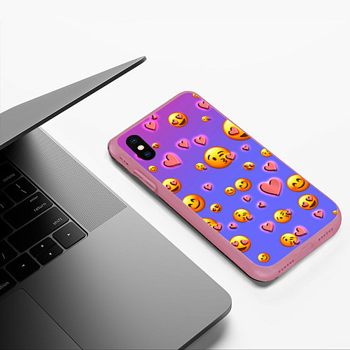 Чехол iPhone XS Max матовый Очень много эмодзи / 3D-Малиновый – фото 3