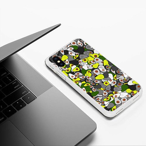 Чехол iPhone XS Max матовый Камуфляж с авокадо / 3D-Белый – фото 3