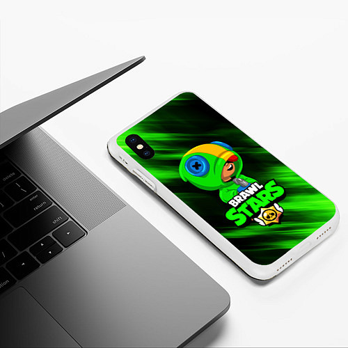 Чехол iPhone XS Max матовый BRAWL STARS LEON / 3D-Белый – фото 3