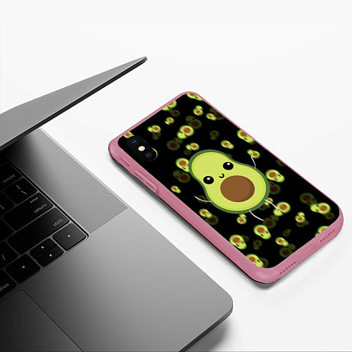 Чехол iPhone XS Max матовый Авокадо / 3D-Малиновый – фото 3