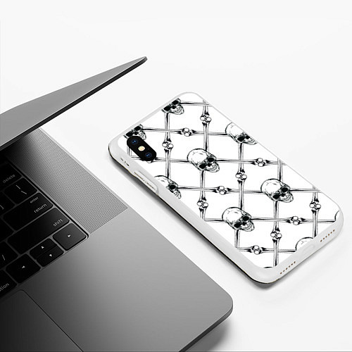 Чехол iPhone XS Max матовый Череп и кости / 3D-Белый – фото 3