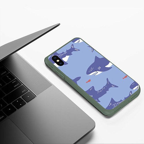 Чехол iPhone XS Max матовый Акулий косяк / 3D-Темно-зеленый – фото 3