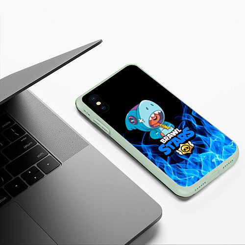 Чехол iPhone XS Max матовый BRAWL STARS LEON / 3D-Салатовый – фото 3