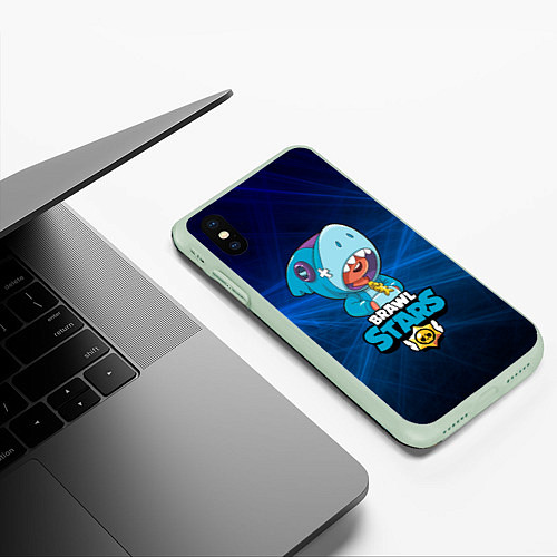 Чехол iPhone XS Max матовый Brawl stars leon shark / 3D-Салатовый – фото 3