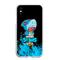 Чехол iPhone XS Max матовый Brawl stars leon shark, цвет: 3D-белый