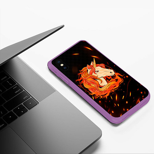 Чехол iPhone XS Max матовый Огненный единорог / 3D-Фиолетовый – фото 3