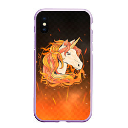 Чехол iPhone XS Max матовый Огненный единорог, цвет: 3D-сиреневый