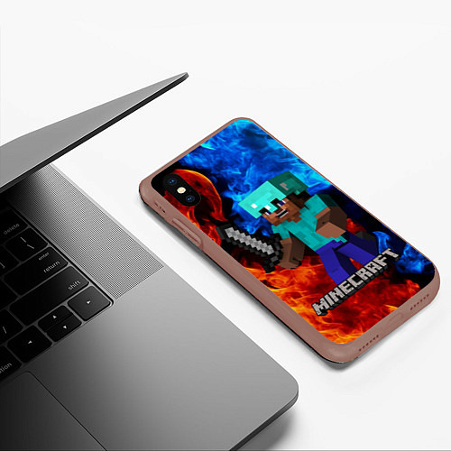 Чехол iPhone XS Max матовый MINECRAFT / 3D-Коричневый – фото 3