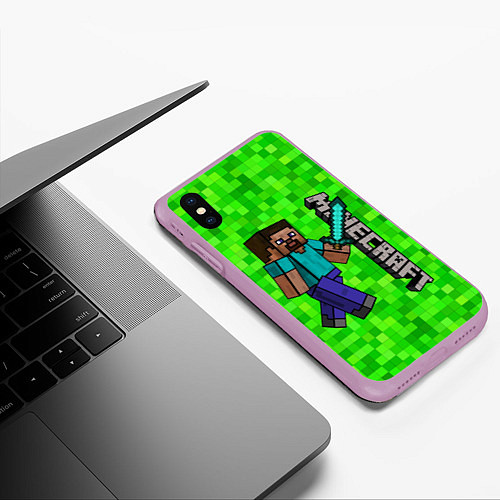 Чехол iPhone XS Max матовый MINECRAFT / 3D-Сиреневый – фото 3