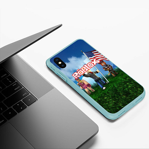 Чехол iPhone XS Max матовый ROBLOX / 3D-Мятный – фото 3