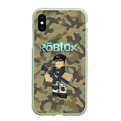 Чехол iPhone XS Max матовый Roblox 23 February Camouflage, цвет: 3D-салатовый