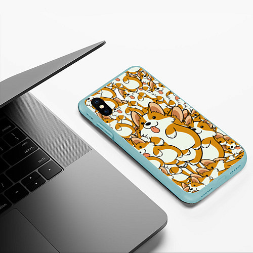 Чехол iPhone XS Max матовый Корги / 3D-Мятный – фото 3
