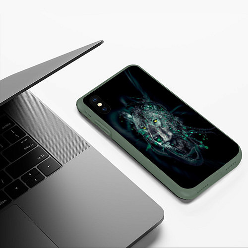 Чехол iPhone XS Max матовый ВОЛК / 3D-Темно-зеленый – фото 3