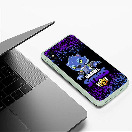 Чехол iPhone XS Max матовый Brawl stars leon оборотень / 3D-Салатовый – фото 3