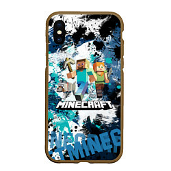 Чехол iPhone XS Max матовый Minecraft Майнкрафт, цвет: 3D-коричневый