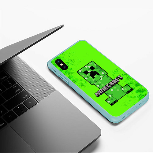 Чехол iPhone XS Max матовый MINECRAFT / 3D-Мятный – фото 3