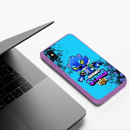 Чехол iPhone XS Max матовый Brawl Stars LEON / 3D-Фиолетовый – фото 3