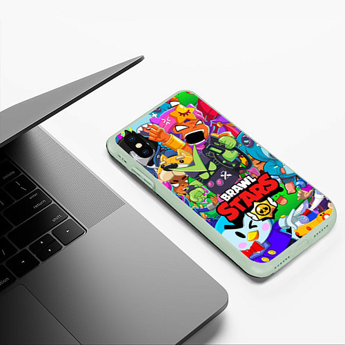 Чехол iPhone XS Max матовый BRAWL STARS VIRUS 8-BIT / 3D-Салатовый – фото 3