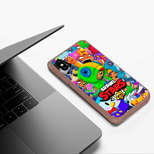 Чехол iPhone XS Max матовый BRAWL STARS LEON / 3D-Коричневый – фото 3