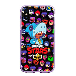 Чехол iPhone XS Max матовый BRAWL STARS LEON SHARK, цвет: 3D-сиреневый