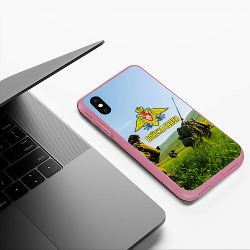 Чехол iPhone XS Max матовый Войска связи / 3D-Малиновый – фото 3