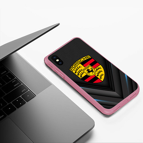 Чехол iPhone XS Max матовый PORSCHE / 3D-Малиновый – фото 3