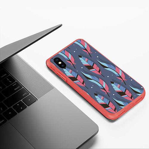 Чехол iPhone XS Max матовый Арт с перьями / 3D-Красный – фото 3