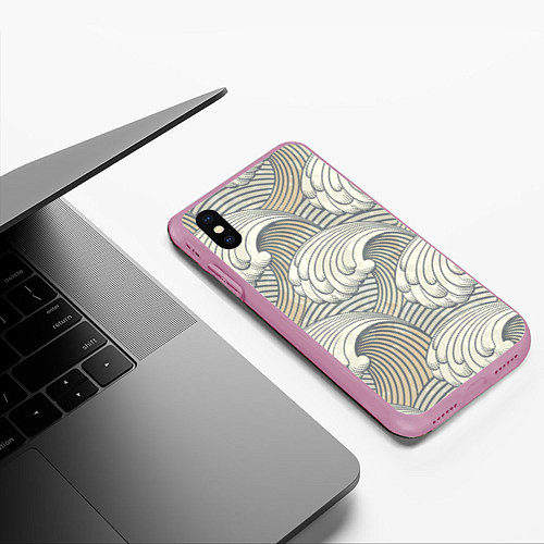 Чехол iPhone XS Max матовый Арт волны / 3D-Розовый – фото 3