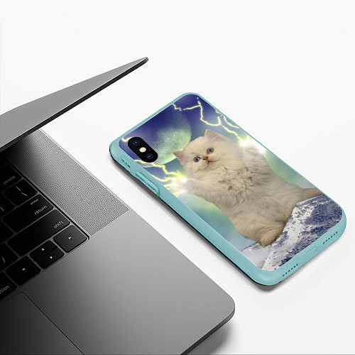 Чехол iPhone XS Max матовый Грозовой Котик / 3D-Мятный – фото 3