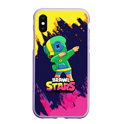 Чехол iPhone XS Max матовый Brawl Stars Leon, Dab, цвет: 3D-светло-сиреневый