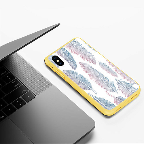 Чехол iPhone XS Max матовый Перья градиента / 3D-Желтый – фото 3