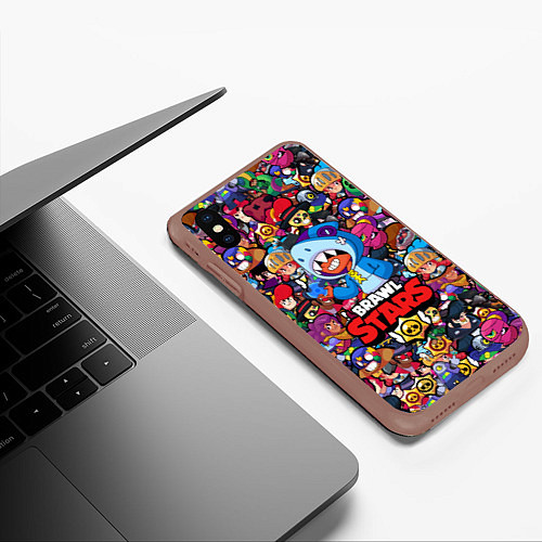 Чехол iPhone XS Max матовый BRAWL STARS: LEON SHARK / 3D-Коричневый – фото 3