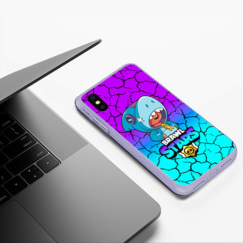 Чехол iPhone XS Max матовый Brawl stars leon shark / 3D-Светло-сиреневый – фото 3