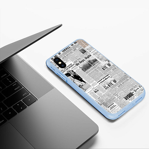 Чехол iPhone XS Max матовый Газета Newspaper / 3D-Голубой – фото 3