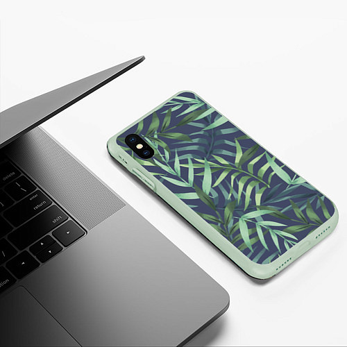 Чехол iPhone XS Max матовый Арт из джунглей / 3D-Салатовый – фото 3