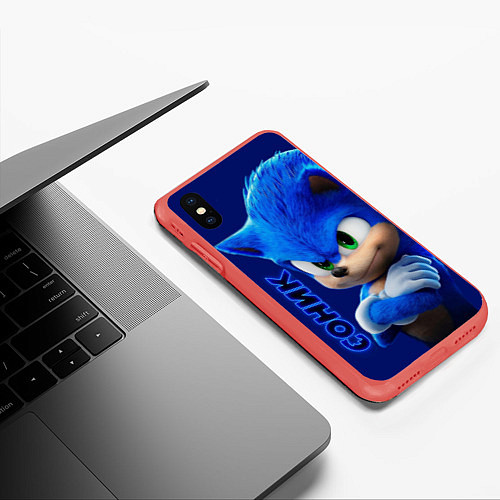 Чехол iPhone XS Max матовый SONIC / 3D-Красный – фото 3