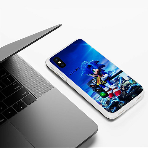 Чехол iPhone XS Max матовый SONIC / 3D-Белый – фото 3