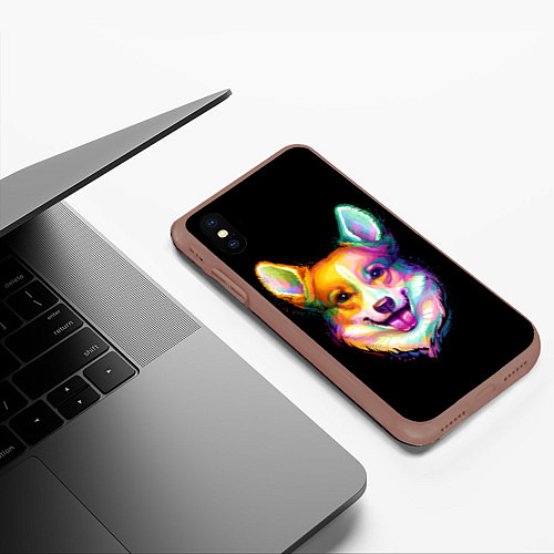 Чехол iPhone XS Max матовый Корги / 3D-Коричневый – фото 3