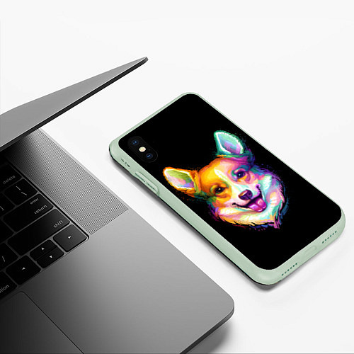 Чехол iPhone XS Max матовый Корги / 3D-Салатовый – фото 3