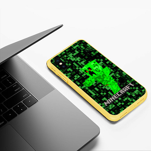 Чехол iPhone XS Max матовый MINECRAFT CREEPER / 3D-Желтый – фото 3
