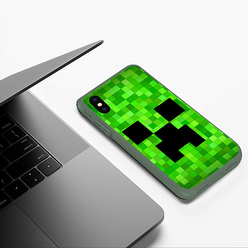 Чехол iPhone XS Max матовый MINECRAFT / 3D-Темно-зеленый – фото 3