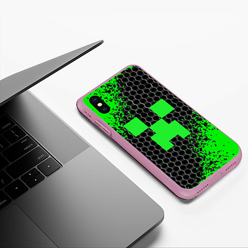Чехол iPhone XS Max матовый MINECRAFT / 3D-Розовый – фото 3